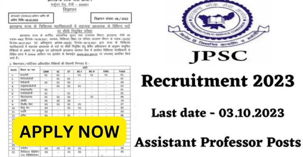 JPSC Asst Professor Recruitment 2023 – Apply Online for 110 Posts